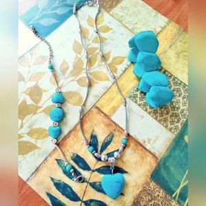 3 Piece Turquoise Colored Necklace and Bracelet Jewelry Set